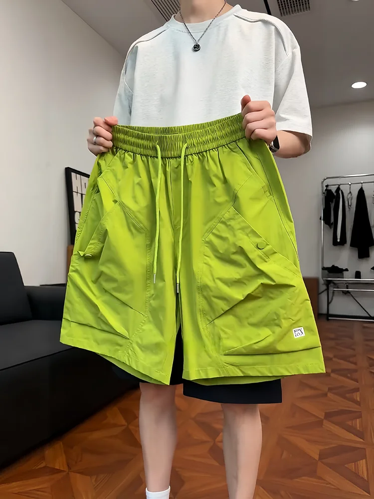 Quick Dry Ice Silk Men's Shorts Summer Thin Functional Style Big Pocket Workwear Five-Quarter Sports Pants Casual Loose Fit