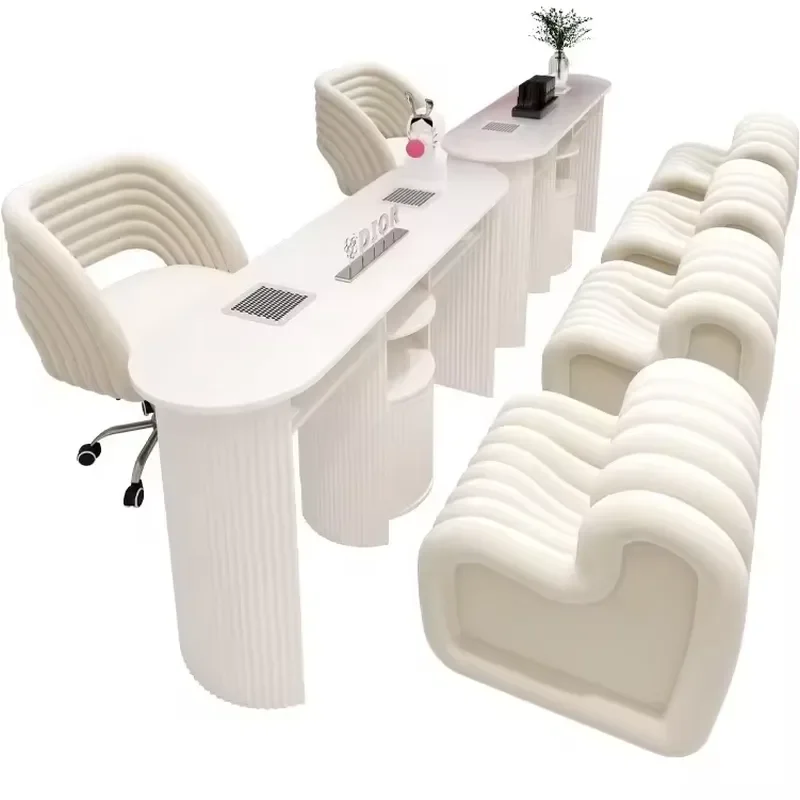 Cream Style Nails Table Salon Manicure Furniture No Dust Leakage Nail Desk Table Built-in High Power Hoover Nail Art Table