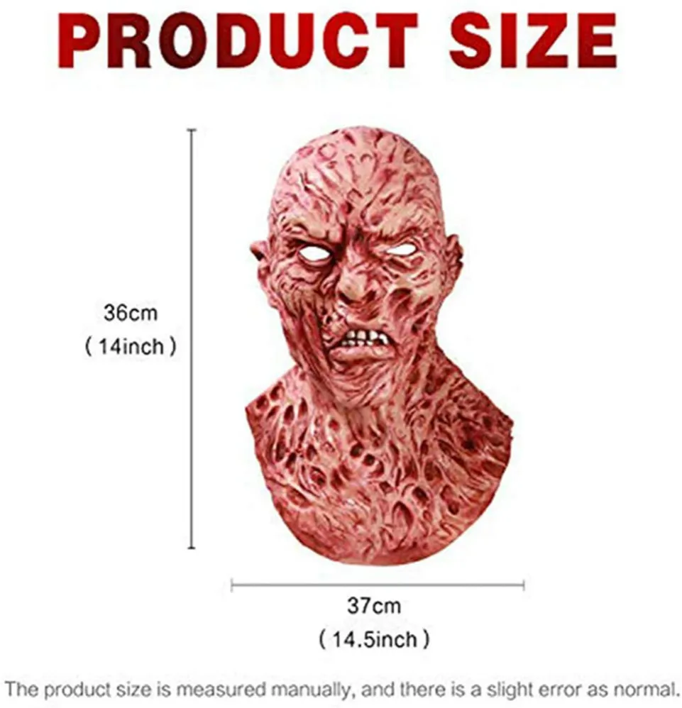 Freddy Krueger Mask Latex Adult Halloween Party Costume 13th Killers Jason Horror Slasher Scary Larp Jason Cosplay Masks Props