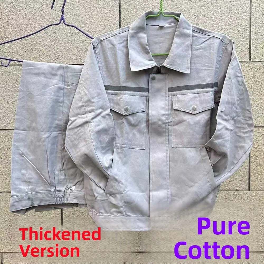 Set da Lavoro 100% Cotone Puro per Uomo, Resistente all'Usura, Tuta Protettiva per Saldatura Anti-Calore, Primavera-Autunno