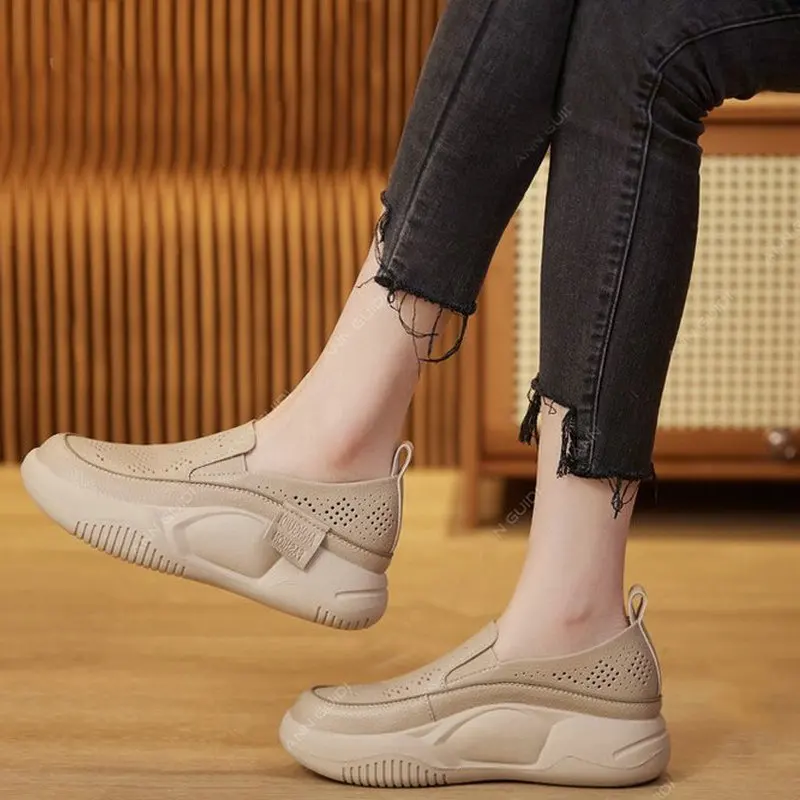 Autumn New Women's Genuine Leather Sneakers Platform Shoes Female Wedges Flat Shoes Lady Comfort Non-slip Casual Shoes