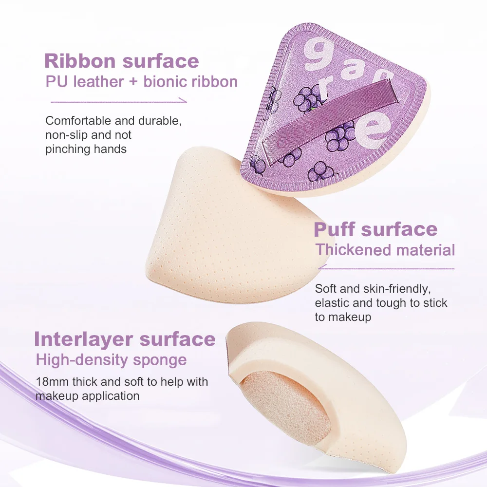 Bouffée de poudre de raisin charnue triangulaire, sèche et humide, double usage, coussin d'air doux pour la peau, cosmétique, éponge de fond de teint