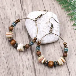 Shell Wood Beads Large Handmade Beaded Earrings Fashion Women's Jewelry Valentine's Day Wedding Anniversary Birthday Gift