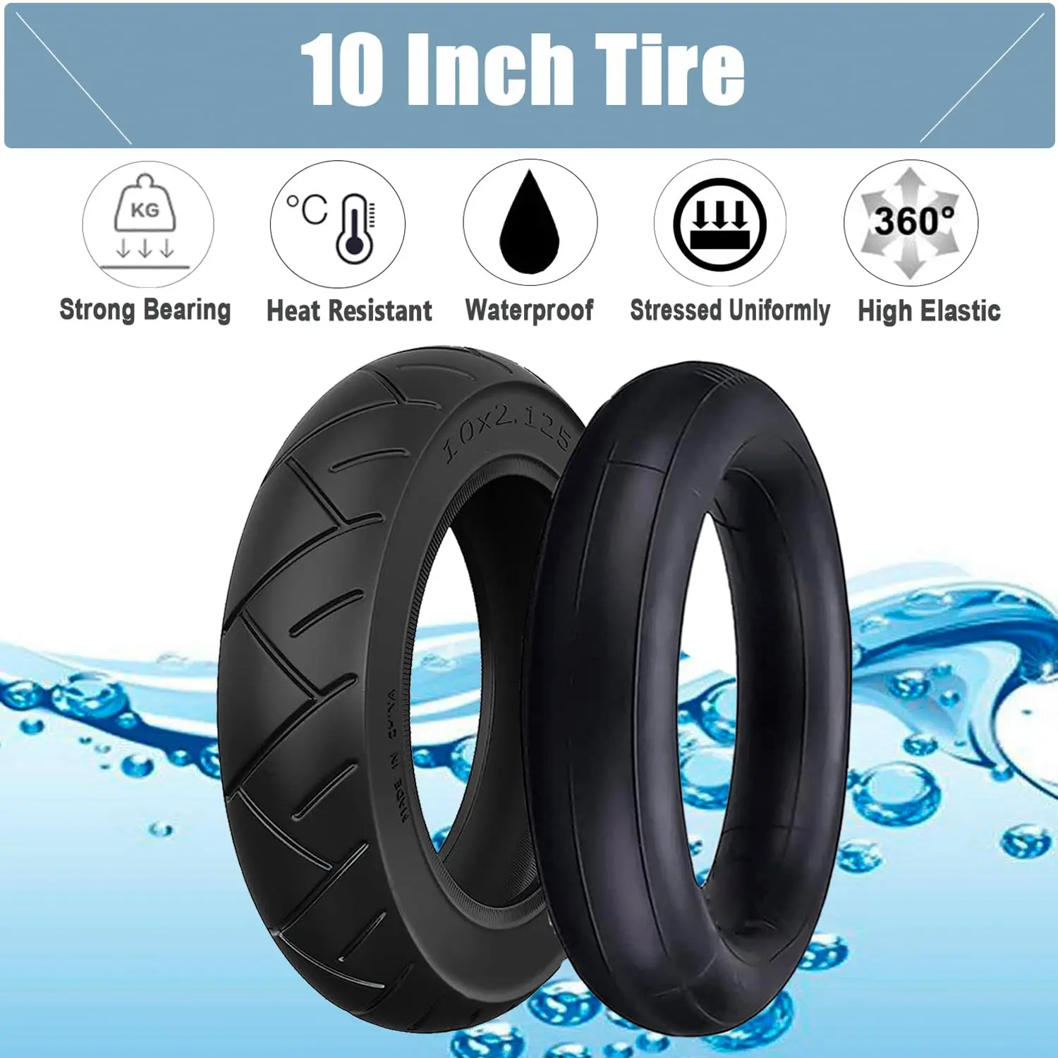 10x2.125 Tire and Tube for Baby Stroller, Trolley, Electric Scooter Tire Replacement Wheels with 0° Valve Stem for 6 inch Rims