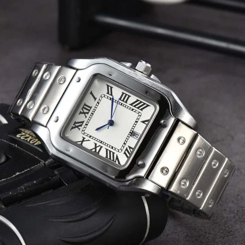 2025 Men's Stainless Steel Square Quartz Stopwatch Features An Elegant and Generous Multi-functional Calendar Display Clock