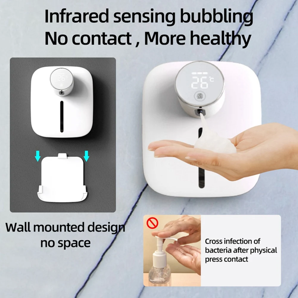 Hot Soap Dispenser Automatic Wall-Mounted Temperature Display Liquid Foam Soap Dispensers Hand Sanitizer Machine Black LYZ