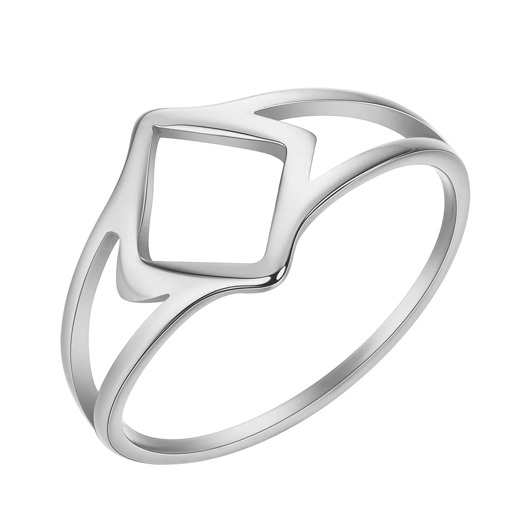Kinitial Fashion Simple Laser Engraved Stainless Steel Simple Hollow Rhombic Wedding Party Ring Personalized Commemorative Gift