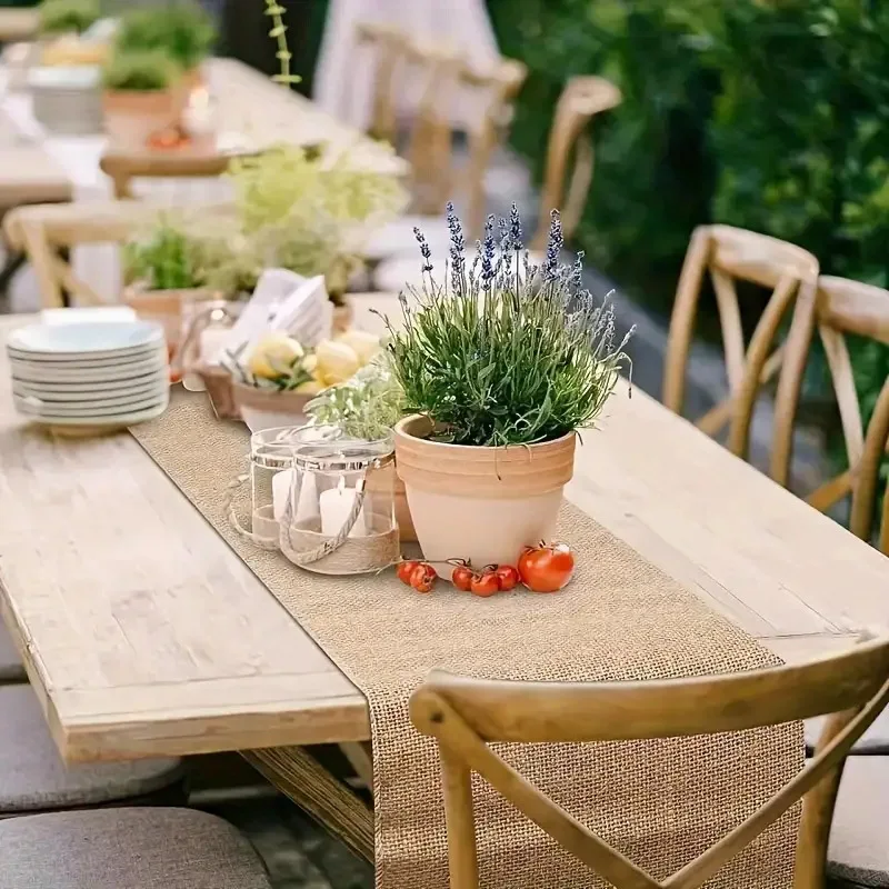 Vintage Coarse Fiber Decorative Table Runner, Wedding Party Banquet Christmas Holiday Table Decoration Burlap Table Runner, Celebration Event Arch Chair Back Decoration Burlap, Home Table Decoration Tablecloth