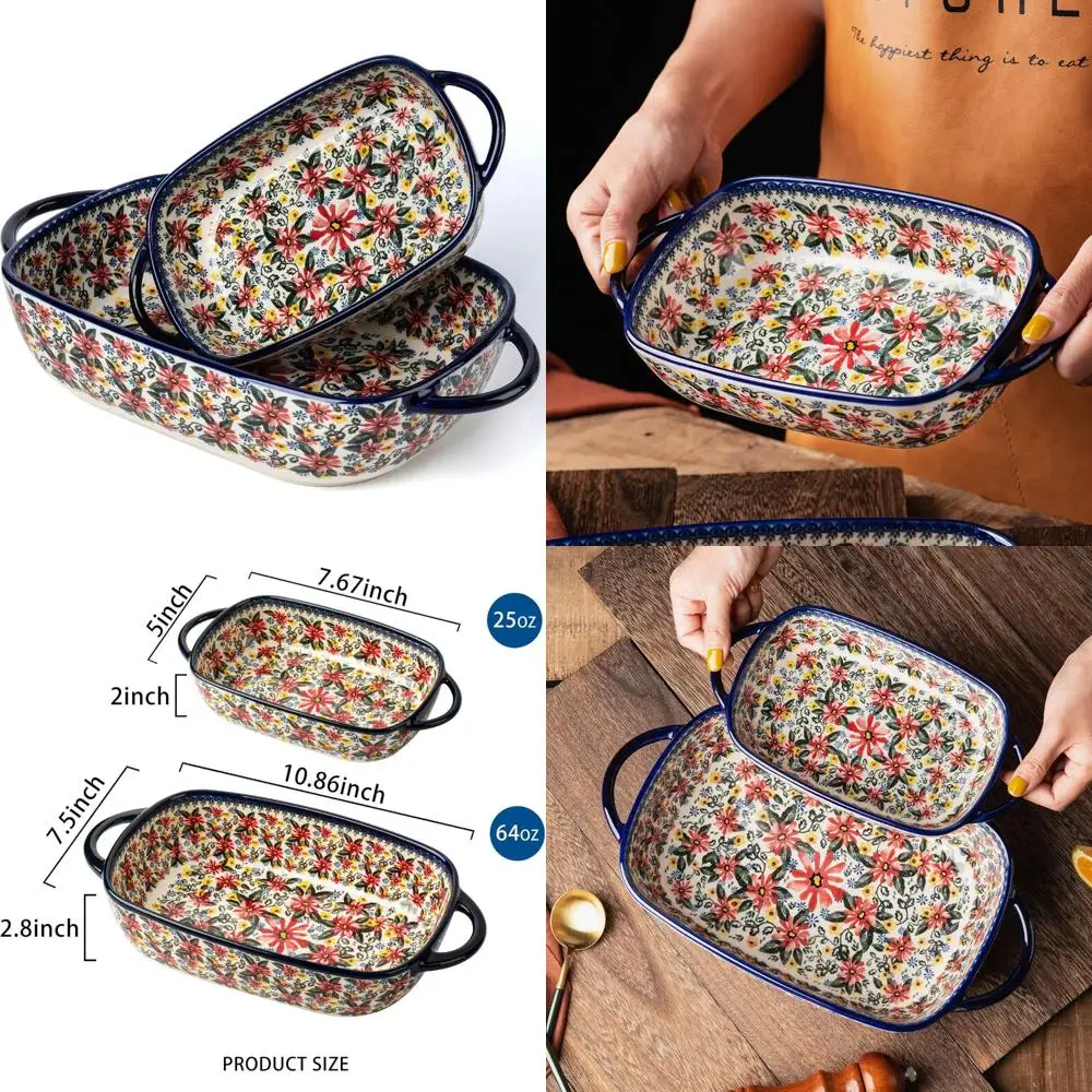 

Rectangular Ceramic Baking Pan Set, Blue Casserole Dish, 2-Piece Bakeware for Oven-Safe Lasagna and Baking