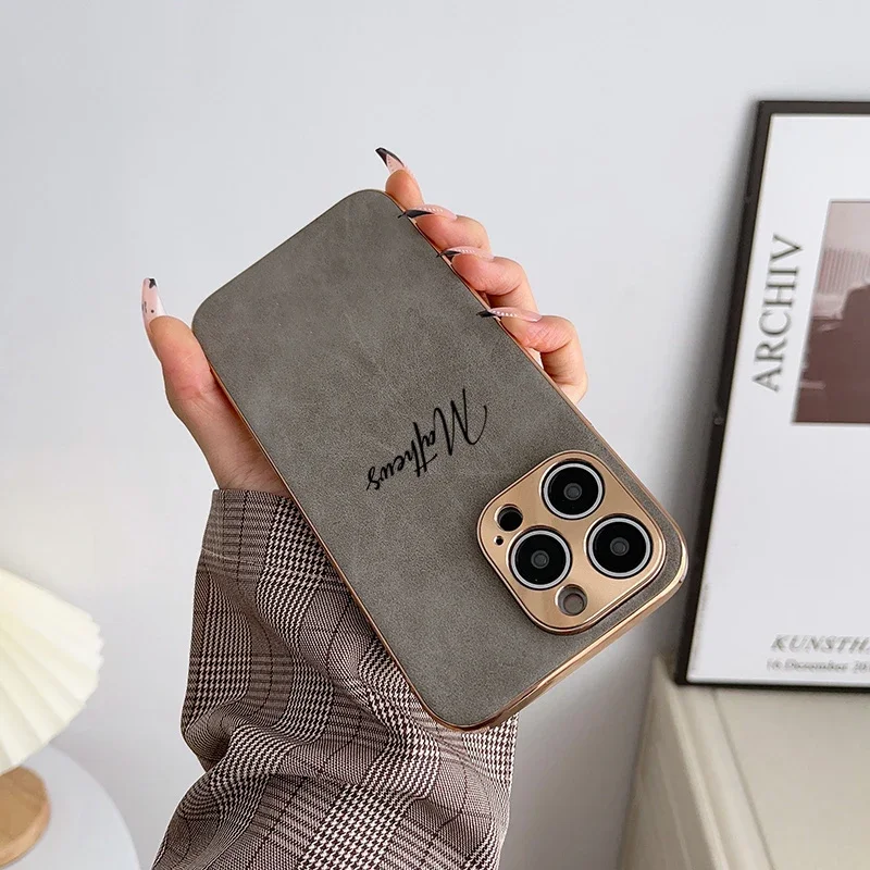 Personalized Customized Name DIY Case For iPhone 16 15 14 13 12 Pro Max Luxury Designer Leather Lambskin Shockproof Cover 11 Pro