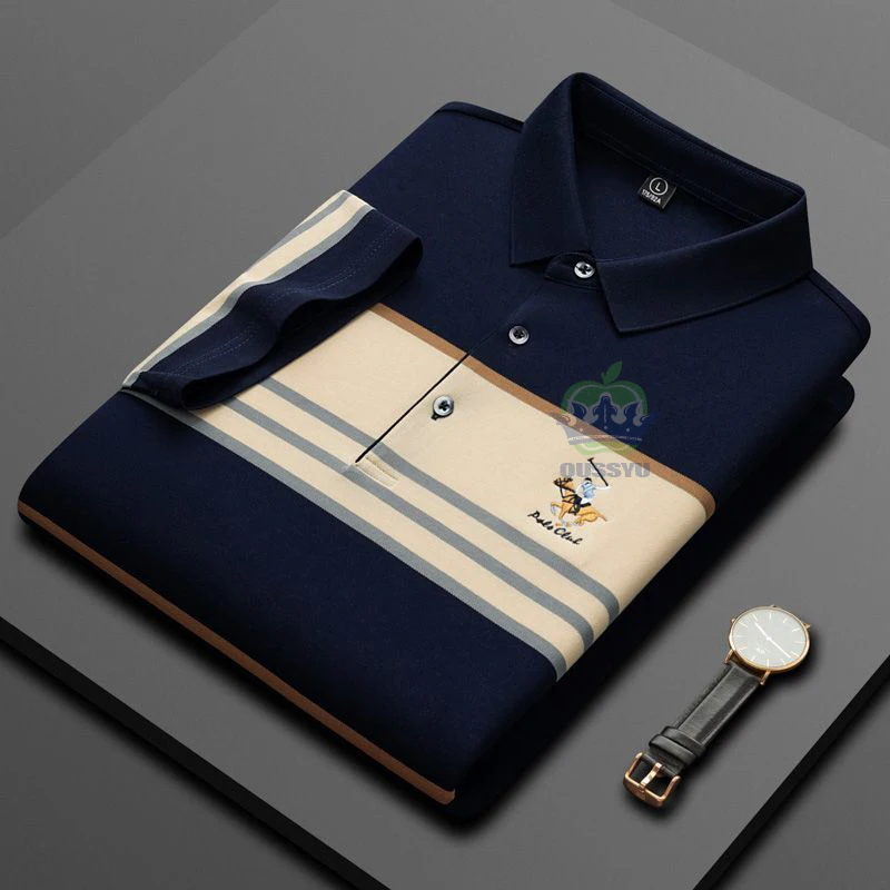 Luxury Embroidery Men's Polo Shirt Summer Thin Breathable 95%Cotton Hip-Hop Harajuku Black Lapel Short-Sleeved Tops Male M-4XL