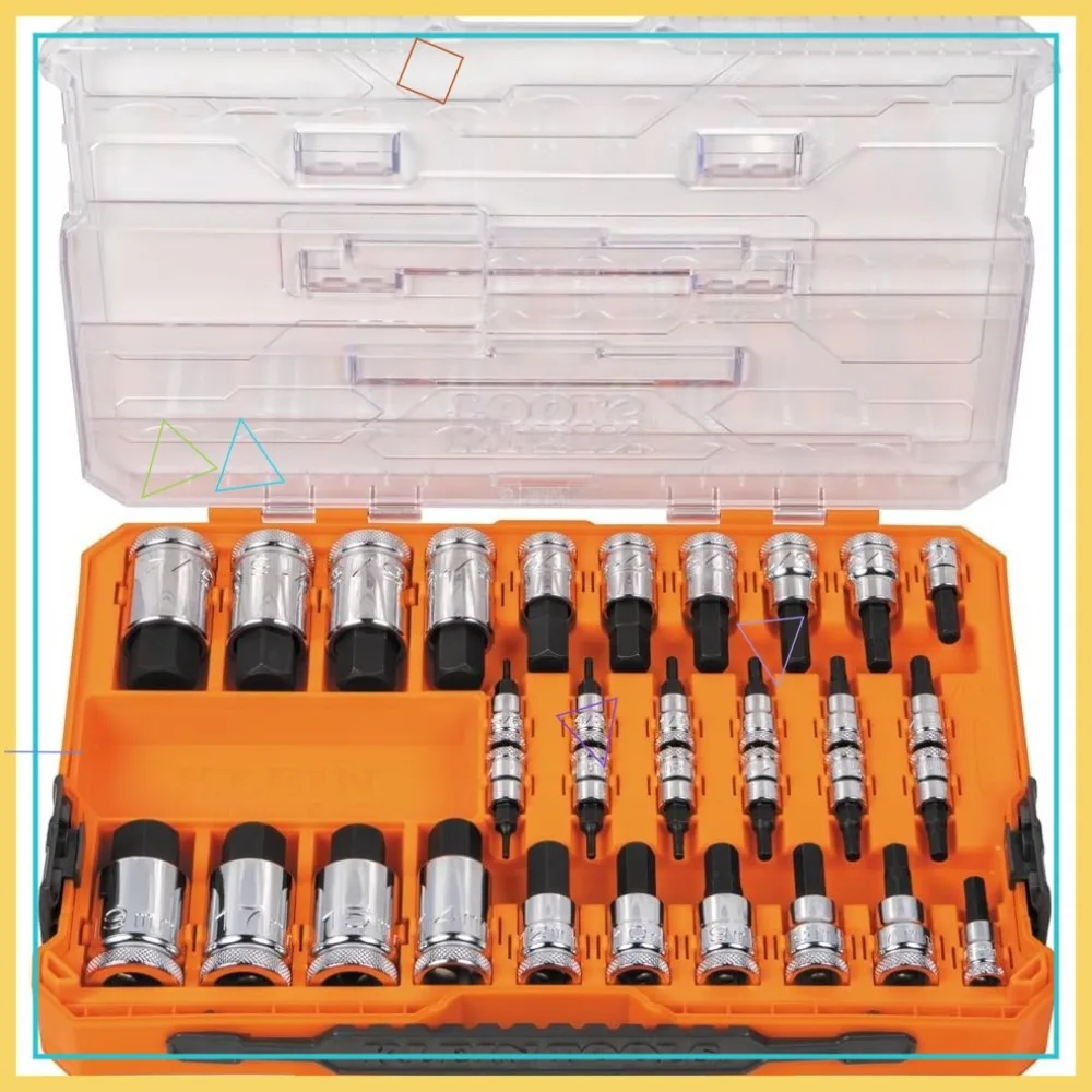 

32-Piece Hex Bit Socket Set, 1/4, 3/8, 1/2-Inch Drives, SAE & Metric (5/64 to 3/4 inch & 2-19mm) with MODbox Case