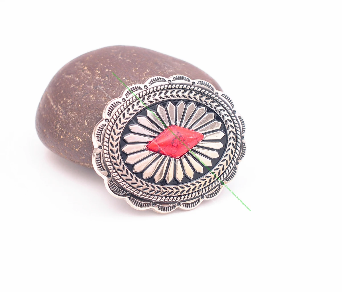 6Pcs Big Silver Tone Southeast Indian Ethnic Sun Flower Turquoise Western Belt Leathercraft Handbag Concho Button Decor