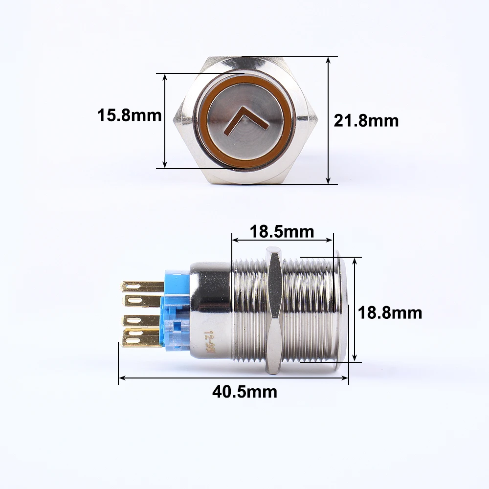 19mm Metal Power L type arrow bMetal Latching Momentary Horn Push Button Switch LED Lighting Car 1NO 1NC 3V 6V 12V 24V 220V