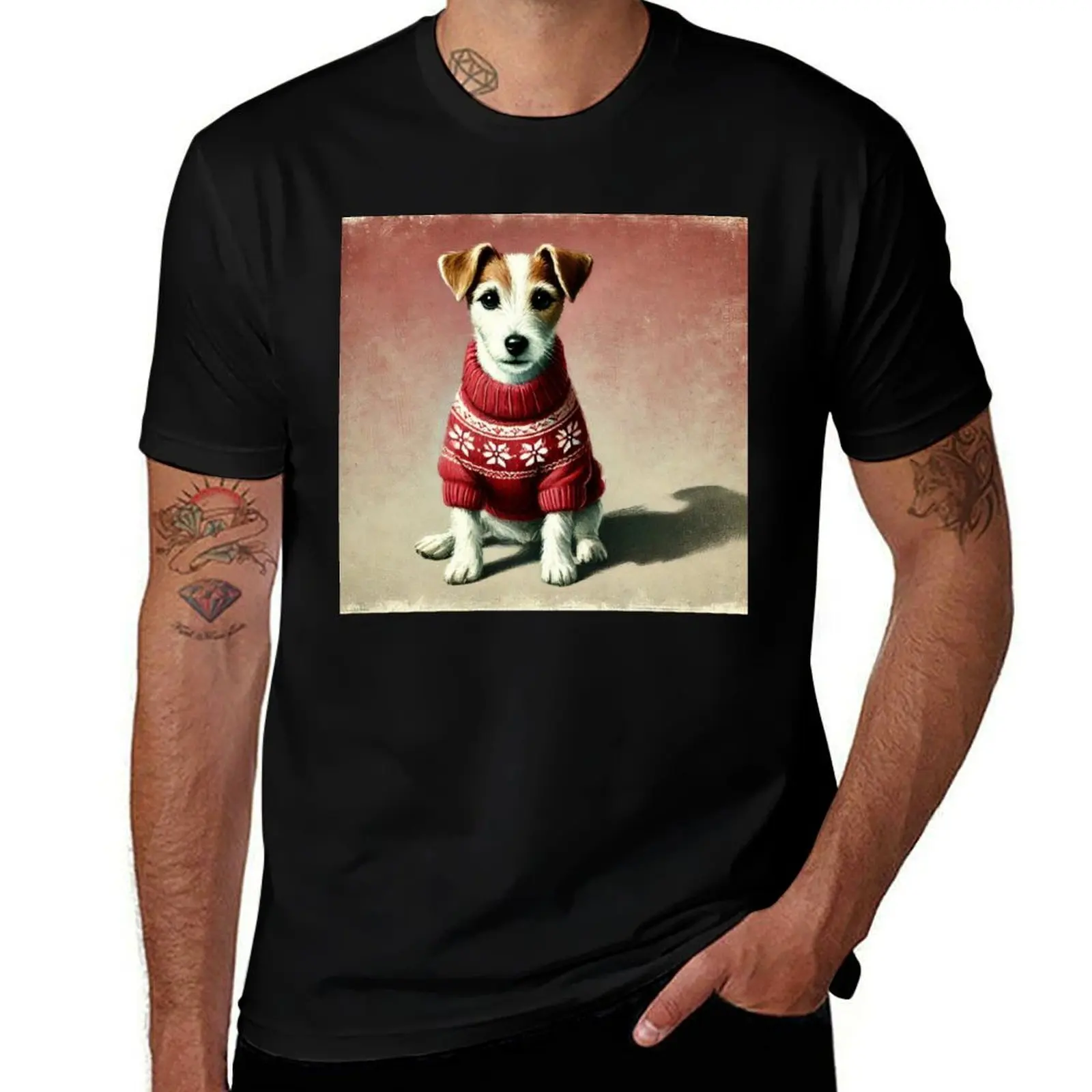 

Jack Russell Terrier in Festive Holiday Christmas Sweater T-Shirt hippie clothes vintage clothes anime T-shirt men