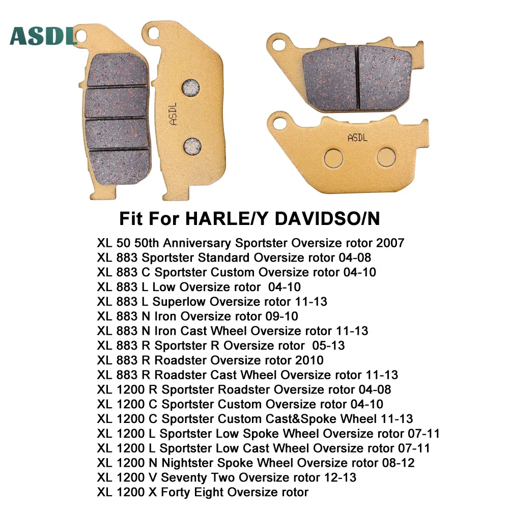 For HARLE/Y DAVIDSO/N XL 50 883 1200 Motorcycle Brake Pads XL50 2007 XL883 N Iron Roadster Rotor XL1200R XL1200C XL 1200X 04-13