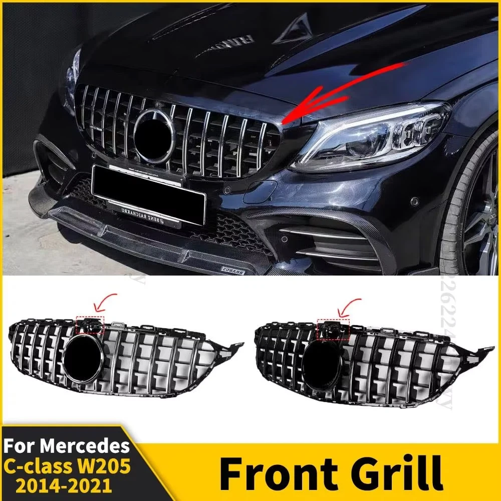 

Front Grille Racing Grill Upper Tuning Accessories Mesh For Mercedes Benz C Class W205 2014 2019 2020 2014-2021 GT C200 C300