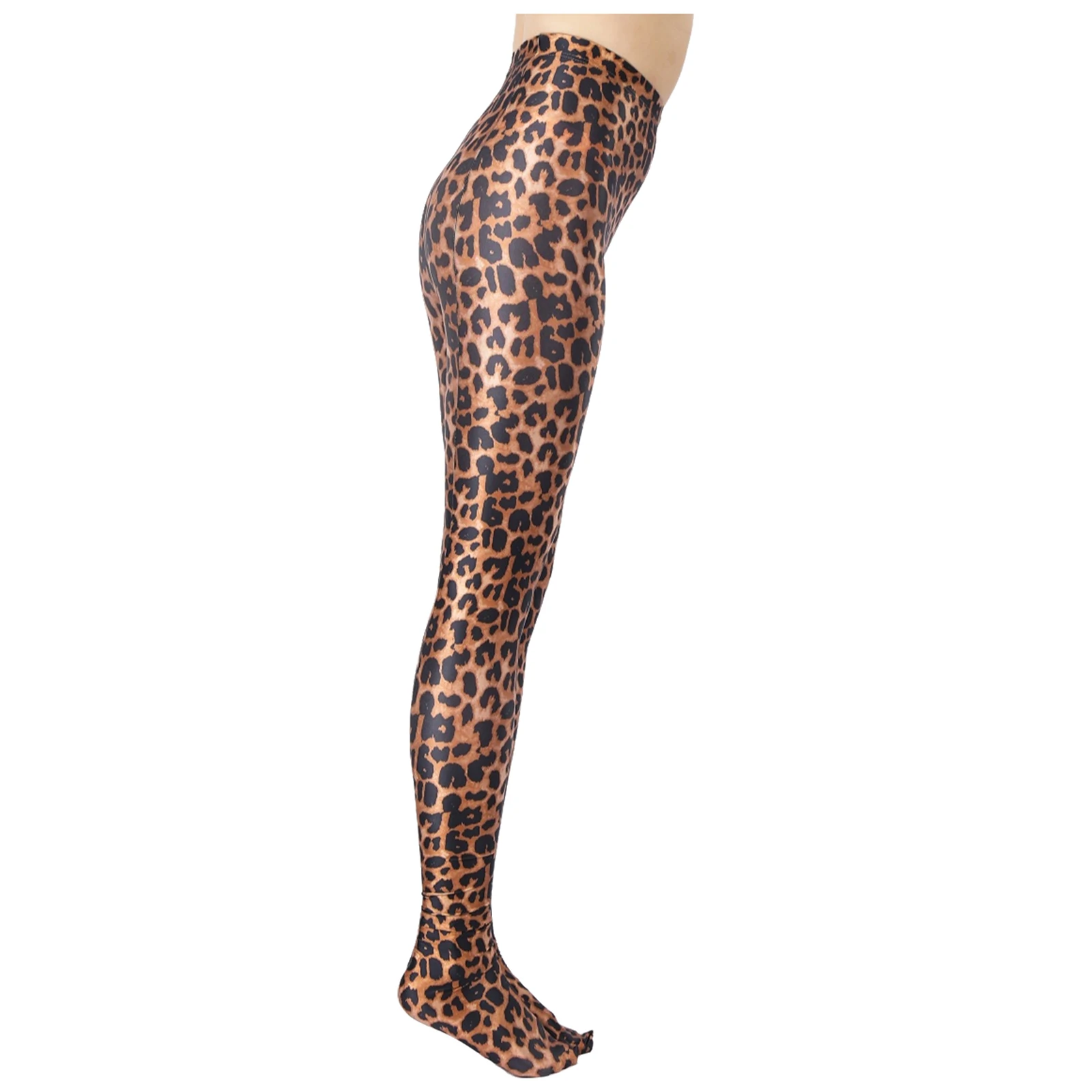 Unisex Womens Mens Leopard Printed Glossy Pantyhose Tummy Control Back Seams Footed Leggings Tights for Halloween Cosplay Party
