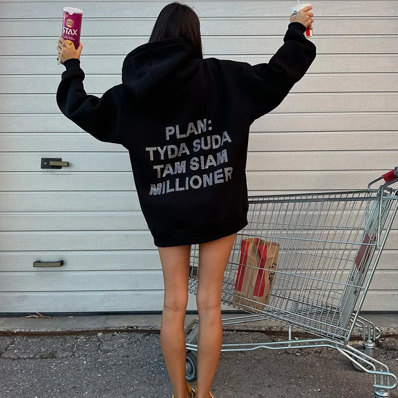 Spring new Oversize Long-Sleeved Hooded Letter-Print Hoodie Street Fashion all-in-one top