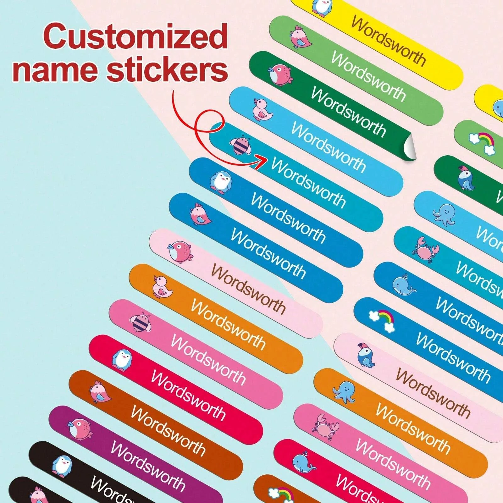 

3.6CM Personalized Name Stickers for School Supply, Custom Name Labels,Perfect for Labeling Water Bottle,Lunch Box,Personal Item