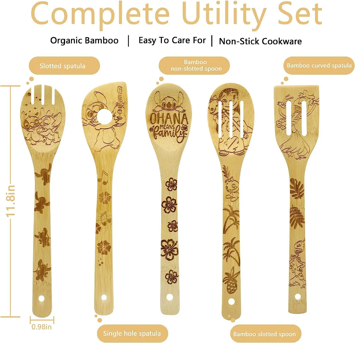 5PCS Mickey Minnie Kitchen Product Anime Figure Spoon Shovel Toy Story Cartoon bamboo Shovel Kitchen baking tool set Gift