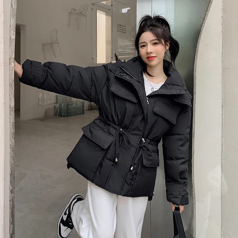 

Hooded Parka Women 2023 New Casual Patchwork Zipper Thick Winter Coats Mid-Length Warm Cotton Padded Jacket