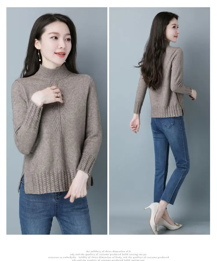 Cashmere Sweater One-Line Ready-To-Wear Ladies Pullovers Casual Loose Knit Sweater Autumn New Tops Female Inside Jumper D18