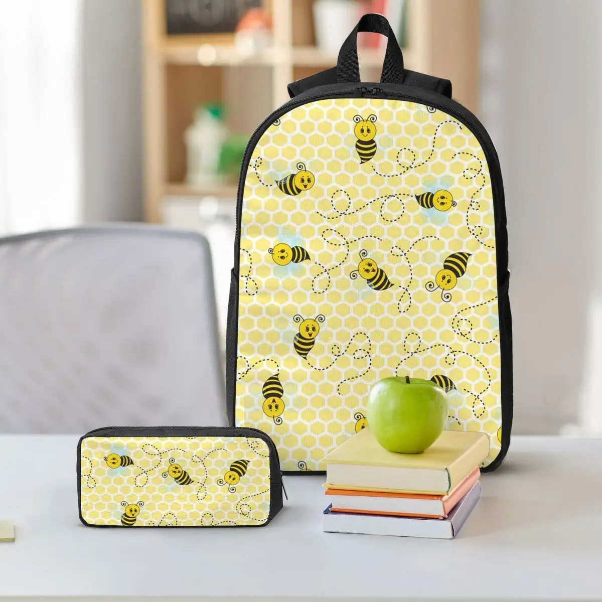 Bees And Flight Trajectory Pattern Backpack Boys Girls BookBag School Bag Shoulder Bags 3ps Insulated Lunch Bag Pencil Case