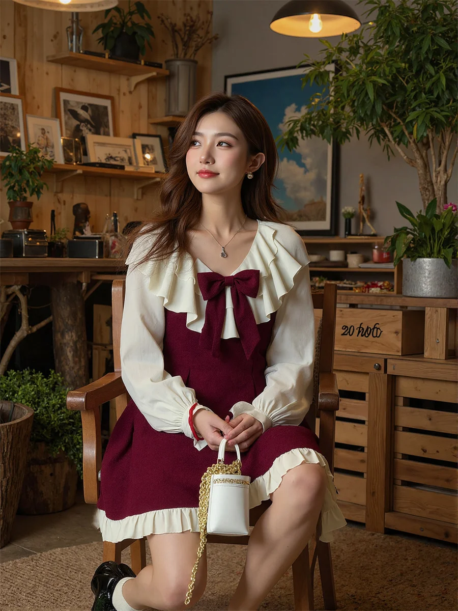 ชุดเดรสผู้หญิง ชุดราตรีทรงบอลกาวน์ ผูกโบว์ ดีไซน์อ่อนเยาว์ ผ้ากำมะหยี่ ช่วยให้ดูผอมเพรียว สายเดี่ยว ผ่าข้าง จับจีบ ผ้าเรียบเนียน ลายเกล็ดหิมะ นุ่มละมุน สำหรับงานเลี้ยง