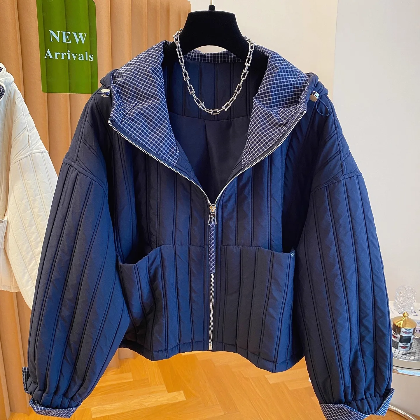 Femmes coton rembourré manteaux automne hiver léger décontracté ample col rond matelassé veste d'extérieur femme surdimensionné pardessus