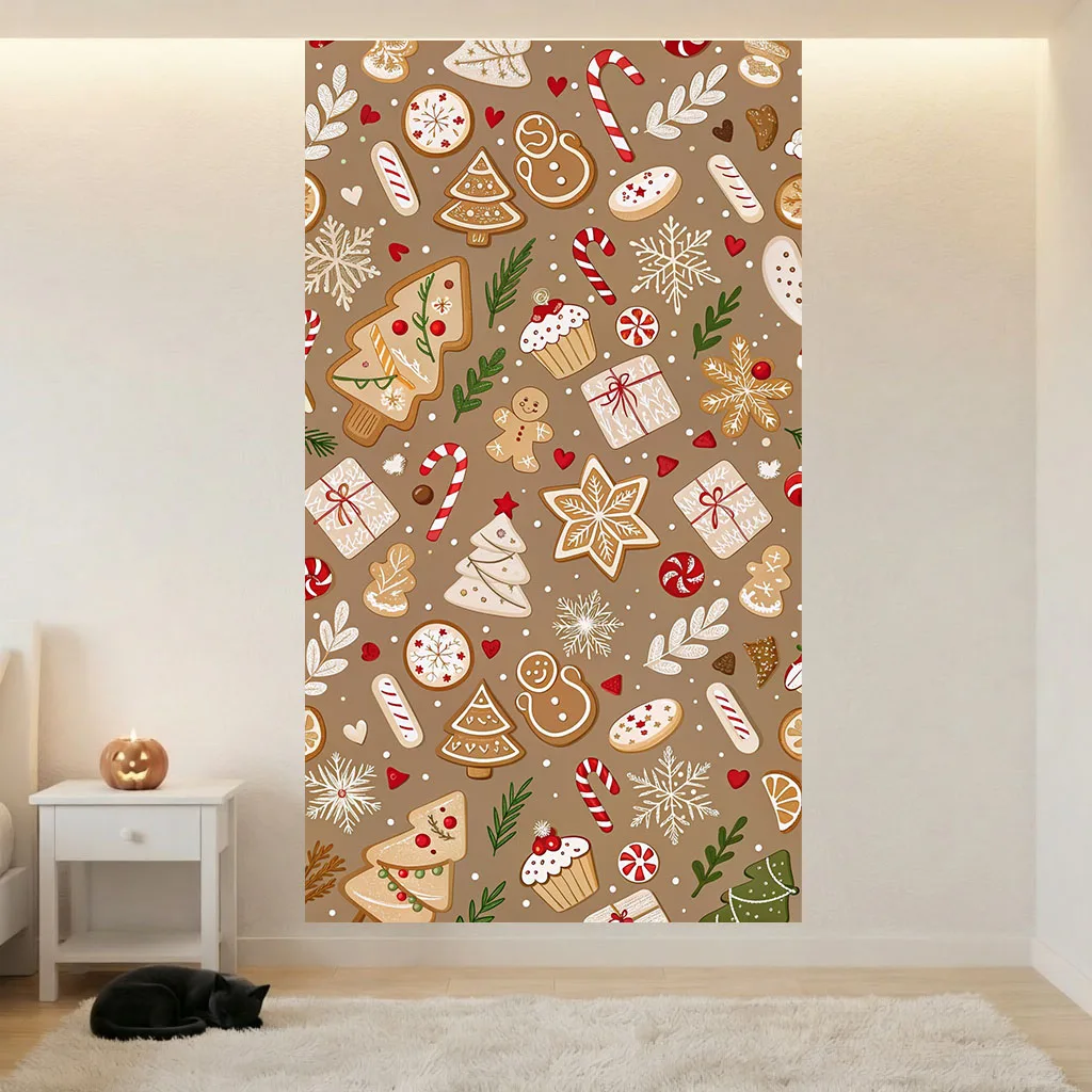 Christmas Gingerbread Cookie Tapestry Xmas Candy Cane Snowflake Wall Hanging, Room Decor Items Bedroom Dorm Xmas Party Backgroun