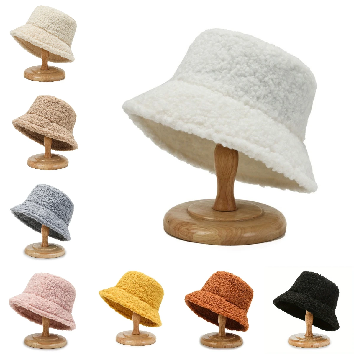 

Solid Color Lamb Wool Fisherman's Hat Warm Plush Soft and Comfortable Basin Hat Autumn Winter Windproof Multi-color Bucket Hat