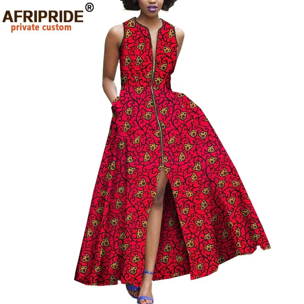 2026 African Dresses for Women Casual Dress Private Custom African Sleeveless Ankle-length Zipper Dress 100% Pure Cotton A722590