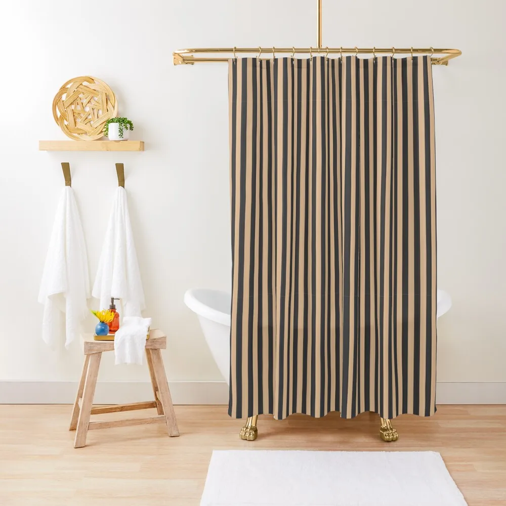

Black And Beige Stripped Pattern Shower Curtain Washable Waterproof Fabric Shower Transparent Bathroom Shower Curtain
