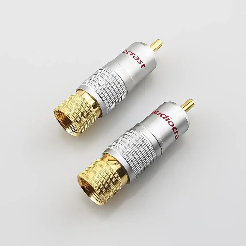 Fiche RCA Câble Audio Hi-Fi Mâle 24K, Connecteur Plaqué Or, Verrouillage à Vis, 4 Pièces