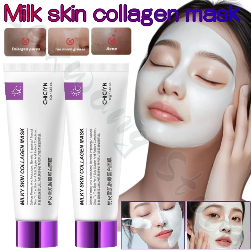 

Молочная коллагеновая маска для лица 80г, для нежной и гладкой кожи, удерживает влагу, улучшает состояние сухой и шероховатой кожи, маска-пленка