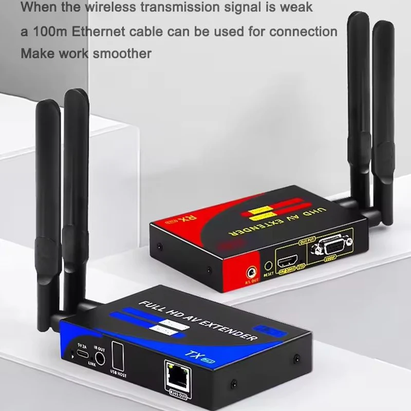 Obrázek 4: 1080p bezdrátový 4K HDMI video rádiový vysílač a přijímač sit' kabel extender 100m s IR vga pro kamera notebook PC na TV monitor