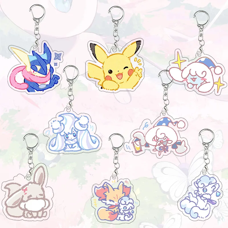 Q-Version Greninja Alcremie Acryl-Schlüsselanhänger Alcremie Eevee Alolan Vulpix Cartoon-Taschenanhänger Charm-Kollektion Spielcharaktere