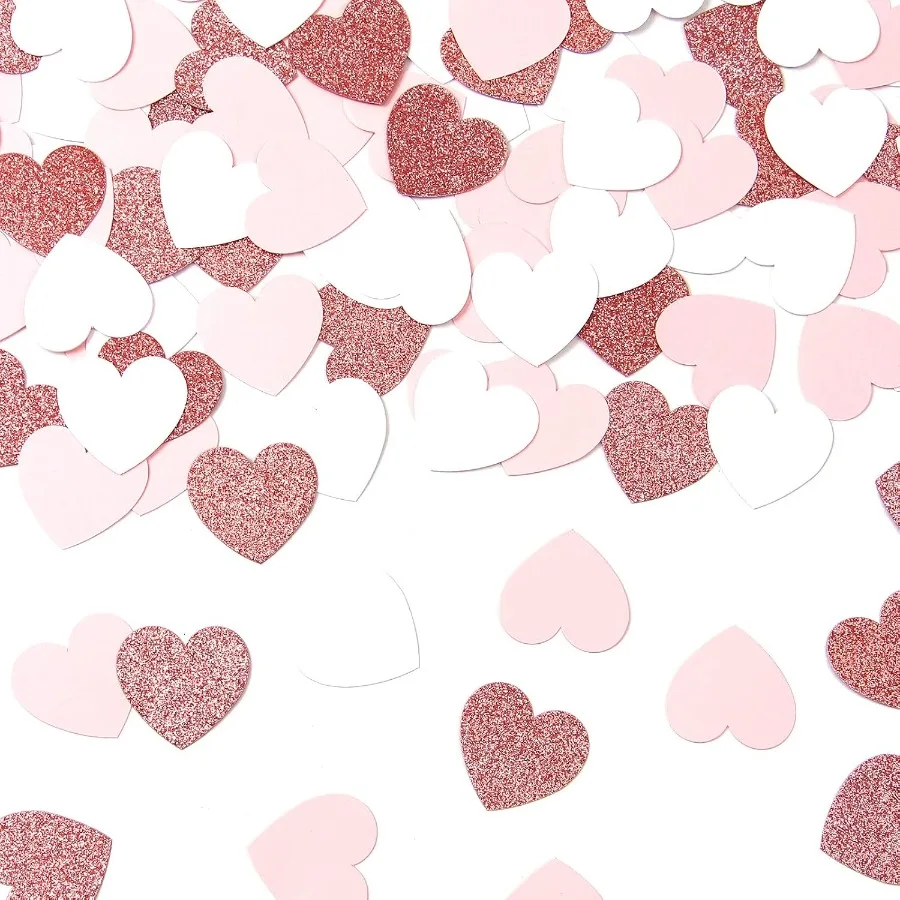 RoseGold Pink White Heart Confetti 300pcs Valentines Mothe Day Engagement Wedding Baby Shower Bachelorette Birthday Party Table