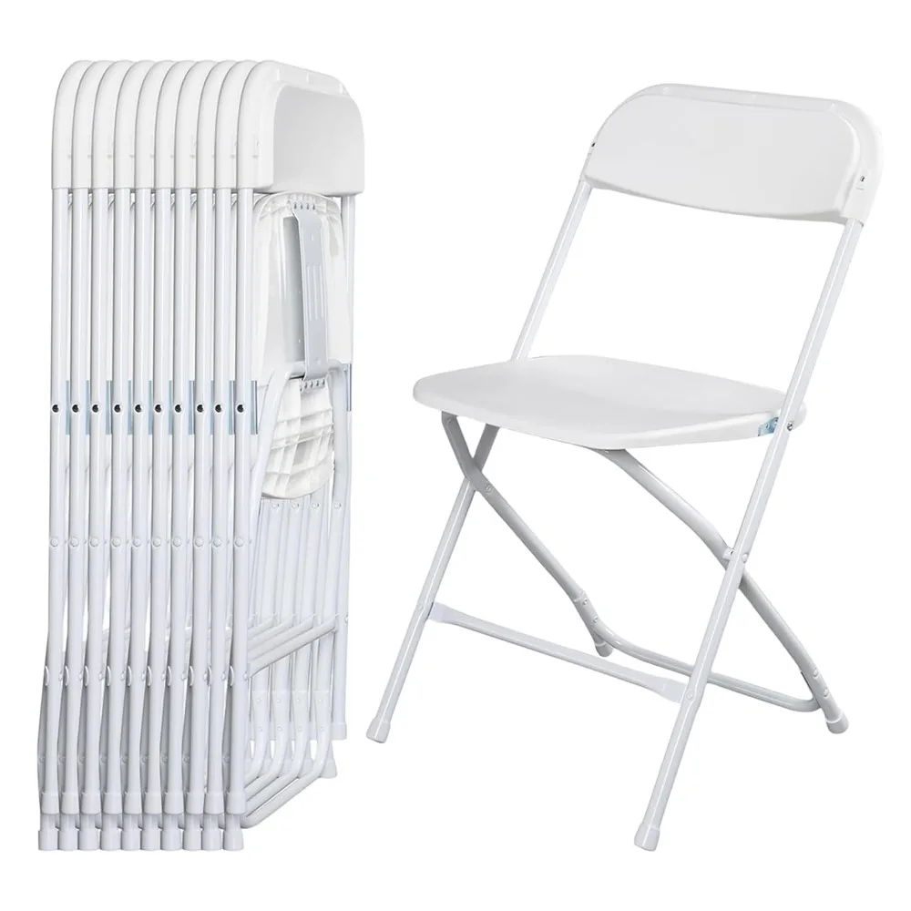 

OLLODOT 10 Pack White Folding Chairs with 350-LBS Capacity, Plastic Foldable & Portable Indoor Outdoor Chairs,, Customized