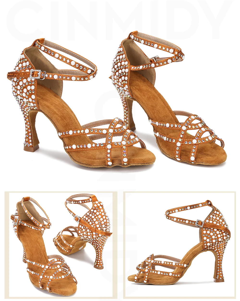 CINMIDY Strass-Tanzschuhe, Latein-Tanzschuhe, Damen-Ballsaal-Tanz-Sneakers, Satin-Hochzeitsschuhe, Damen-Sandalen mit weicher Sohle – Detail 12