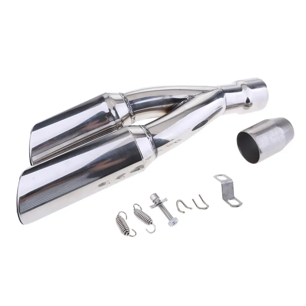 Stainless Steel Dual Tail Exhaust Muffler Pipe Slip on Noise Reducer DB Killer Universal Motorcycle Accessories for Quad Scooter
