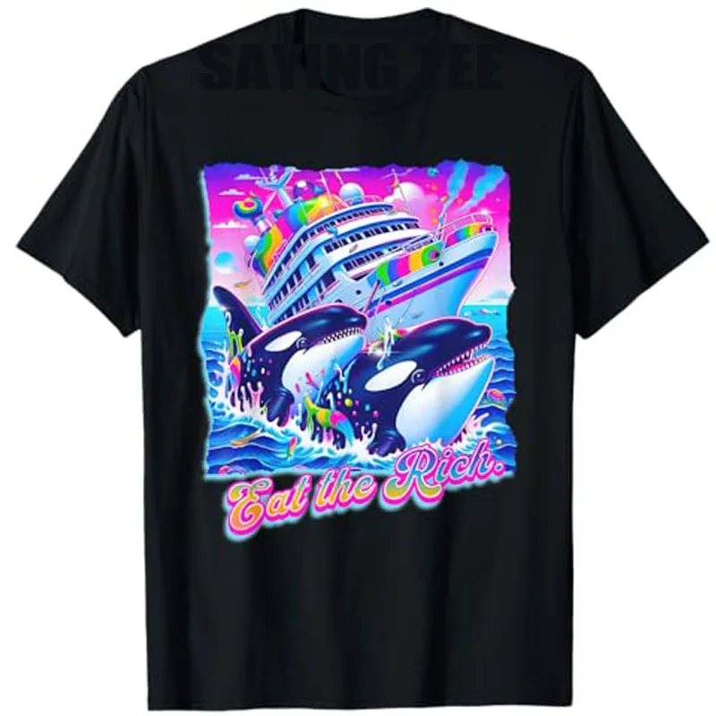 

Eat The Rich Whale 90s Orca Funny Whale Animal Yacht Retro T-Shirt Kids Fashion Graphic Top Short Sleeve Saying Tee Novelty Gift