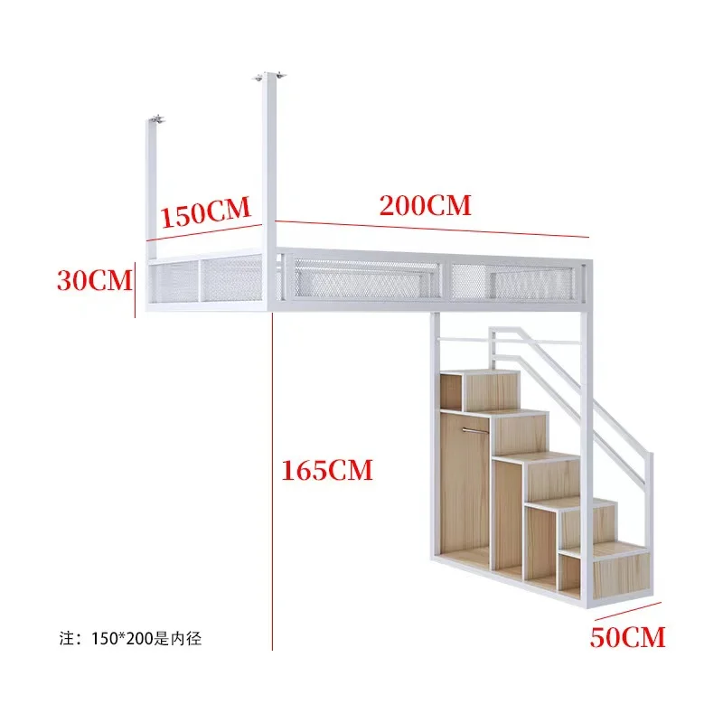 Apartment Loft Bunk Bed European Style 1.5 m Bedroom Furniture Luxury Frame Simple Design Bed Frame Hotel Double Loft Metal Bed