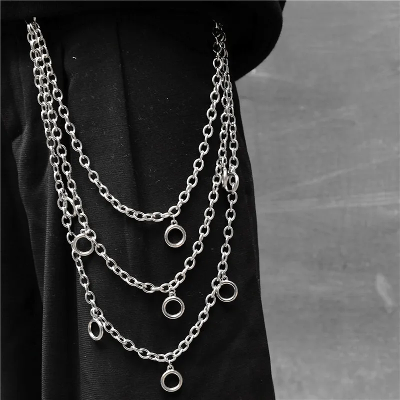 2020 New Decorative Men's Pants Chain Metal Triple Layer Punk Hip Hop Pants Chain Waist Chain Bounce Di