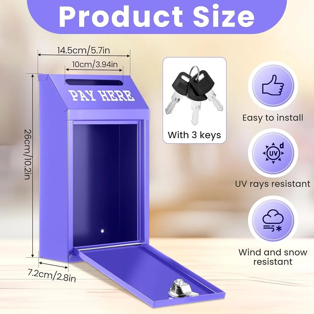 Locking Cash Collection Box Donations Metal Wall Mount Secure Mailbox with Delivery Slot Pre Drilled Easy Installation