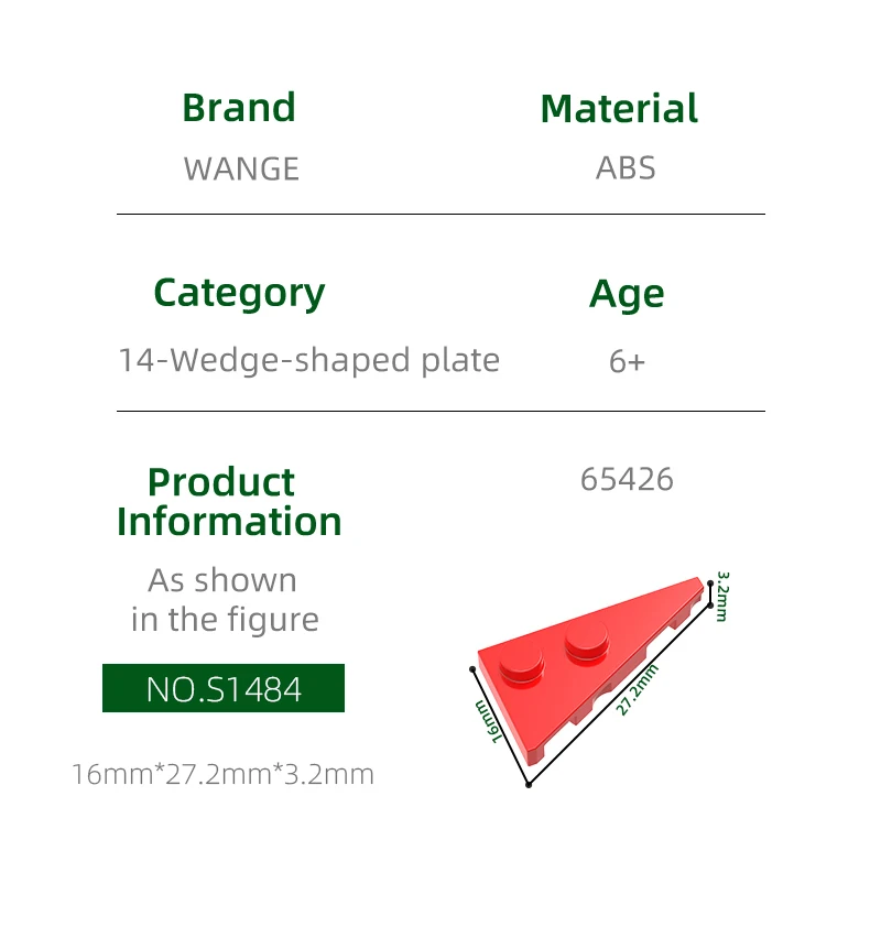 Weange187pcs/lot65426 لوحة إسفين لبنات البناء ، إكسسوارات ملونة moc ، متوافقة مع الطوب ، 2x4 ، diy ، لعبة