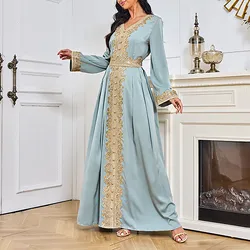 Kaftan Dresses Luxurious Beads Women Dubai Embroidery Elegant Long Sleeve Muslim Abaya Islam Turkey Jellaba Moroccan Long Dress