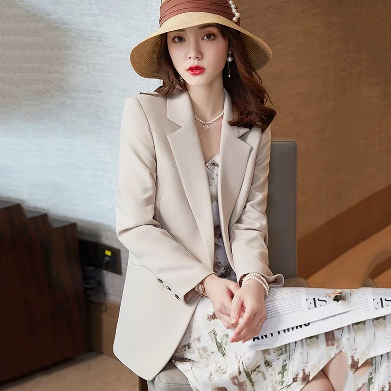 Khaki Leisure Suit Women\'s Coat  Spring Autumn New Style Temperament Slim Fit Ladies Comfortable Lining Wild Blazer S-4XL