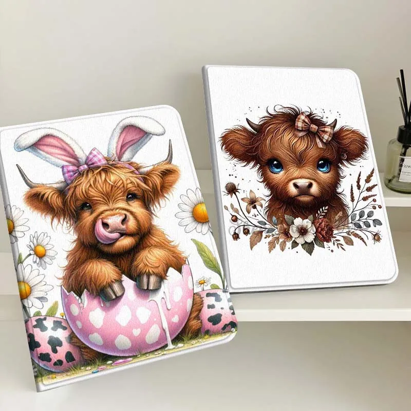 

Чехол для планшета Apple iPad Pro Air 13 2 7-го 6-го поколения 2025 M2 M3 M4 M5 12.9 13 дюймов, складной, с мультяшным рисунком КРС и цветами, подарок